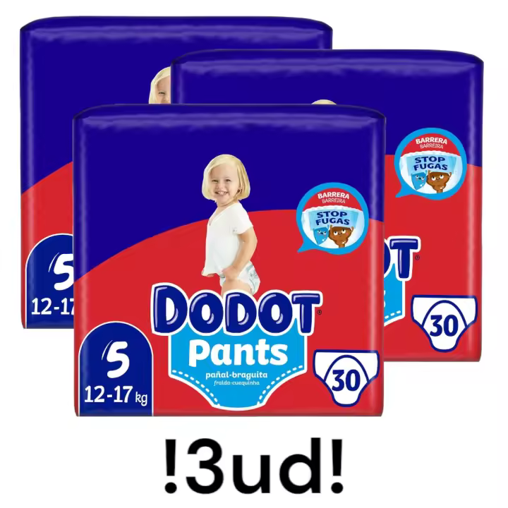 DODOT Pants pañal - braguita unisex de 12 a 17 kg talla 5 paquete 30 unidades - 3 paquetes - 90 pañales total - 1