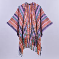 Nuevo manto con capucha de estilo étnico con aberturas a cuadros, chal de viaje con borlas tejidas y chaqueta cálida para tomar fotos - details 3
