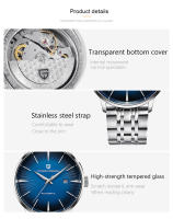 Reloj Mecánico PAGANI DESIGN Para Hombre Resistente Al Agua De Acero Inoxidable Deportivo Y De Moda Con Display Sin Números Corona a Prueba De Agua Y Cierre Push Button Hidden Clasp - details 2