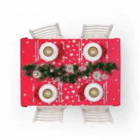 La fabrica de las telas-Mantel Navidad  color rojo estrellas plateadas brillo, tela algodón loneta estampada, lavable, suave, tejido de calidad, cuadrado y rectangular.Decoración hogar, cocina, salon ,comedor, balcón. NOche buena, navidad, noche vieja. - details 1