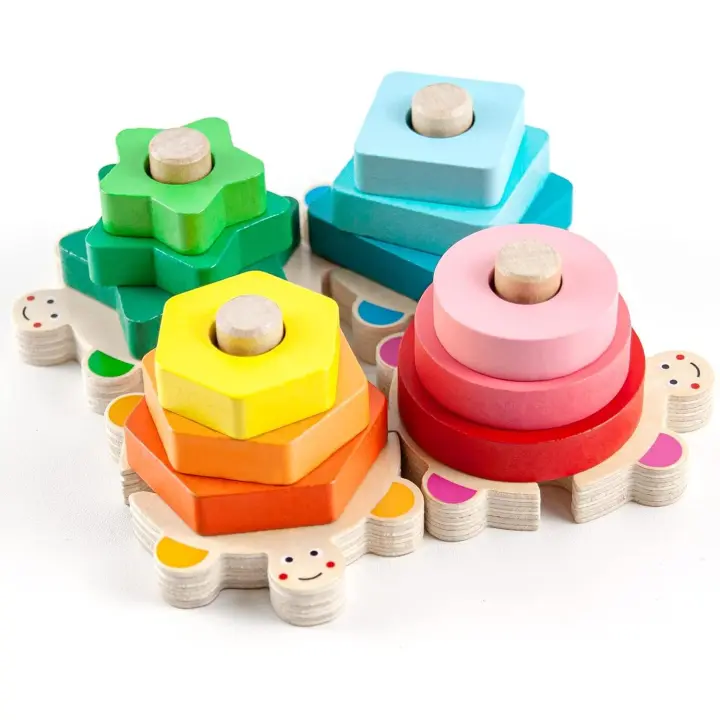Juguetes apilables para niños pequeños de 1 a 3 años, juguetes para bebés con clasificador de formas Montessori, juguetes educativos con bloques de madera para niños y niñas, regalos preescolares - 1