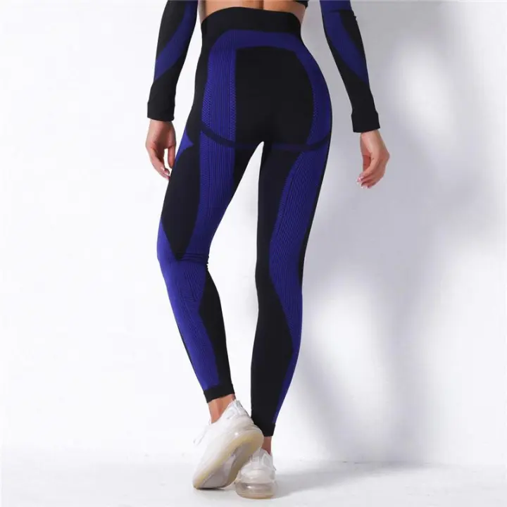 Pantalones deportivos sin costuras Energy, mallas de gimnasio de punto a rayas de yoga de cintura alta, pantalones para correr de secado rápido - 1