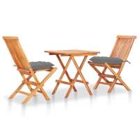 vidaXL Set de bistró 3 pzas madera maciza de teca y cojines en color Azul claro/Gris/Antracita y más | acolchados duraderos para sofás de jardín terraza exterior - details 1
