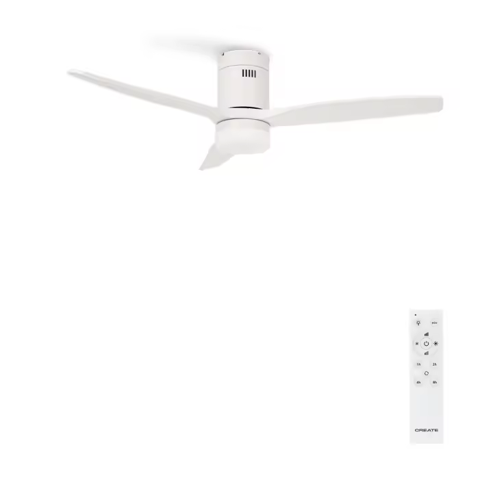 CREATE- Ventilador de techo 40W silencioso 100% madera varios tamaños con LUZ, color Blanco - WIND CALM NATURAL WOOD. - 1