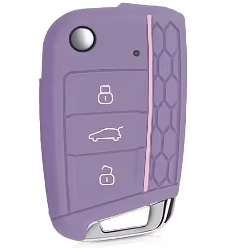 AUTOZOCO - Funda Silicona Mando Llave del Coche 3 Botones Compatible con VW, Funda TPU Compatible con Volkswagen - Proteje Llaves Compatible Grupo VAG - Violeta - 1