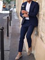 Traje De Novia Azul Navy Para Hombre 2 Piezas Traje De Negocios Con Chaqueta Y Pantalón Estilo Terno Para Fiesta Y Bodas - details 2