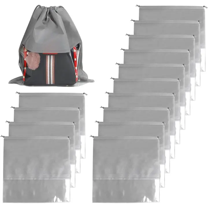 15 bolsas de polvo para bolsos, 35 cm de tela no tejida a prueba de polvo, bolsa de cordón transparente para ventana, bolsas de almacenamiento, organizador de almacenamiento (gris) - 1