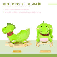 HOMCOM 2 en 1 Caballito Balancín Bebé +18 Meses Balancín Peluche Madera con Ruedas para Rodar Sonido Cinturón de Seguridad Mecedora Balancín 60x32x52cm - details 1