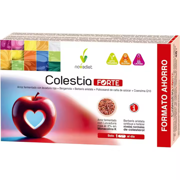 Novadiet - COLESTIA FORTE 60 Cápsulas con Arroz Fermentado, Levadura Roja, Bergamota, Berberis Aristata, Policosanol Caña Azúcar y Coenzima Q10 - Ayuda Mantener Niveles Colesterol y Sistema Circulatorio - 1