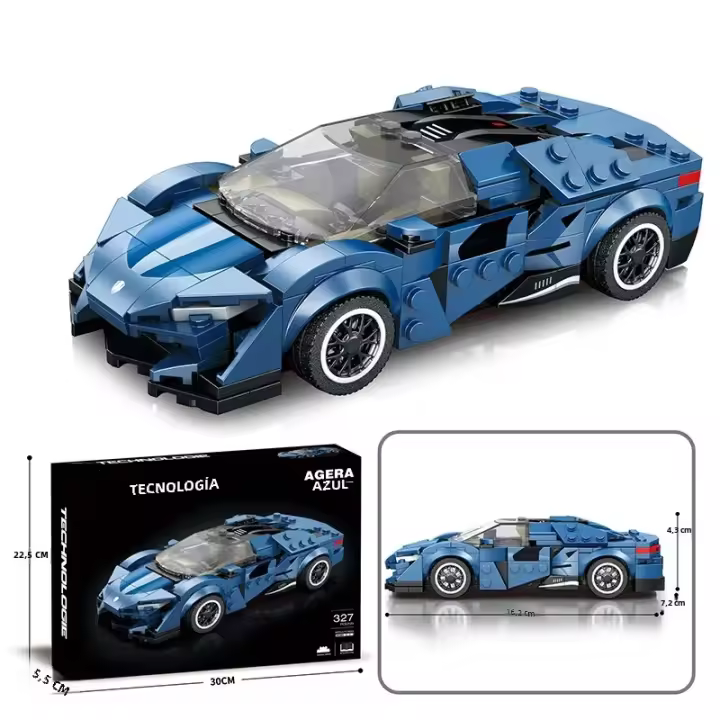 Bloques De Construcción DIY 327PCS Para Niños Modelo De Coche De Carreras Azul Escala 1:24 Decoración De Escritorio Juguete Regalo Para Fiestas - 1