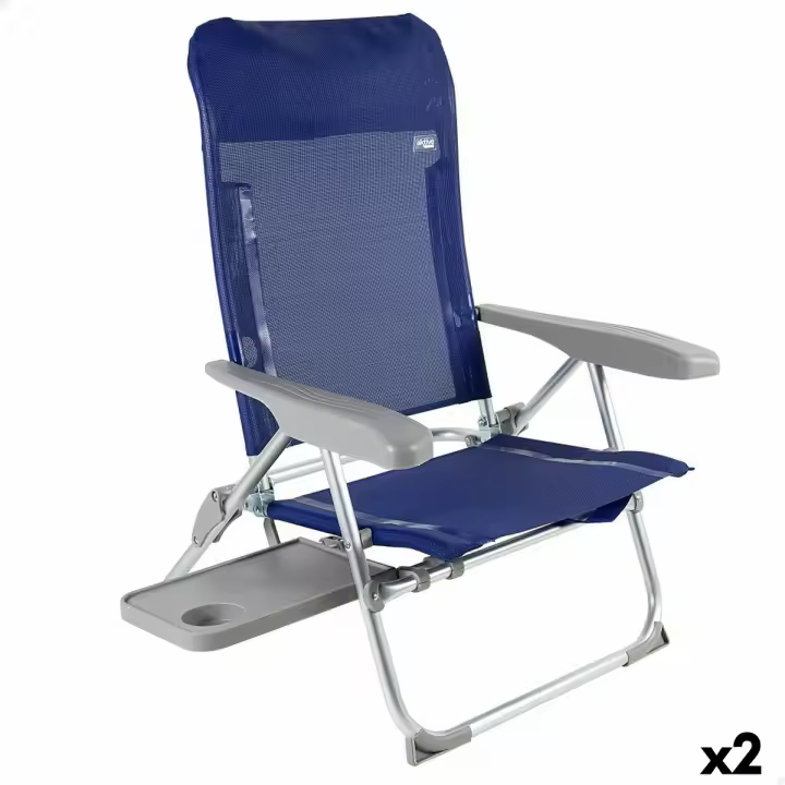 Silla de Playa Aktive Slim Plegable Azul marino 47 x 89 x 57 cm (2 Unidades) - 1