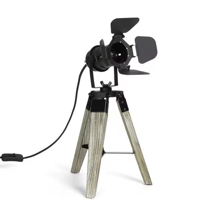 Ledkia Lámpara de Mesa de Madera y Metal Cinema Kurangna  XS Negro - 1