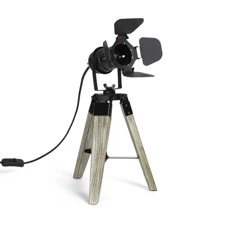 Ledkia Lámpara de Mesa de Madera y Metal Cinema Kurangna  XS Negro - 1