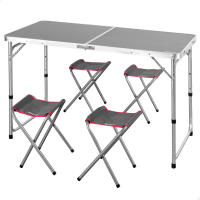 Aktive - Mesa plegable aluminio 120x60 cm, acabado gris, con 4 taburetes acero, regulable 60/70 cm, portátil con asa - details 0