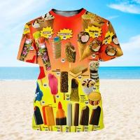 Camiseta De Hombre Con Estampado 3D De Helado Verano 2024 Moda Casual Food Corn Horn Cold Ice Stick Camiseta Ligera Y Transpirable Para Todas Las Estaciones - details 4