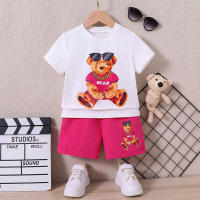 Conjunto De Verano Para Niñas Delgado Dibujos Animados Oso Teddy Casual Dos Piezas Suéter De Cuello Redondo Y Shorts Polyester - details 0