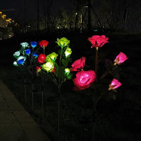 Lámparas Solares De Jardín Decorativas En Forma De Rosa Con 5 Cabezas Para Decoración De Patio Y Jardín Fuente De Energía Solar LED Incluida - details 7