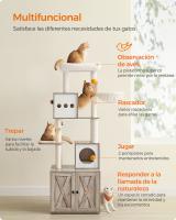 Árbol moderno para gatos de 185 cm con rascador y arenero, torre con plataformas y cojines lavables, greige o marrón rústico - details 2