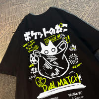 Camiseta De Verano Para Hombres Y Mujeres Estampado De Gato Harajuku Kawaii Manga Corta Casual Prenda Suelta Y2K Para Parejas - details 4