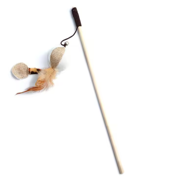 Juguete Interactivo Para Gatos 1PC Varita De Madera Con Plumas Coloridas Divertido Teaser Para Gatos Juguetes Para Mascotas - 1