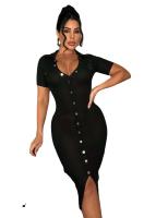 Vestido De Crochet Para Mujer De Corte Bodycon Con Manga Regular Y Cuello En V Vestido Fino Y Ajustado De Pierna Para Calle Moda Hipster - details 16