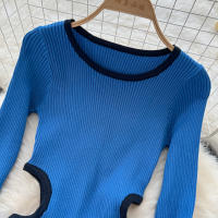 Vestido De Punto Para Mujer REALEFT Otoño Invierno Con Abertura Lateral Y Cuello Redondo Manga Larga Solido Vestido Recto De Oficina - details 10