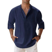 Camisa Hawaiana De Algodón Y Lino Para Hombres Estilo Streetwear Ligera Con Cuello Y Manga Larga Transpirable Para Playa Y Uso Diario - details 4
