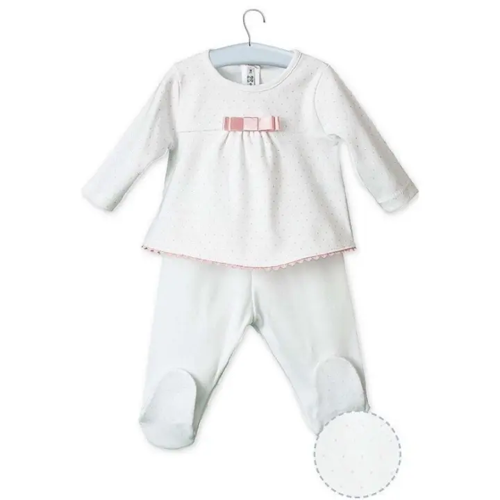 Calamaro Conjunto de 2 Piezas Jersey y Polaina Para Bebe Ropa para Bebes Conjunto Primeras Puestas Suave 2 Piezas para Bebes Recien Nacidos talla 3 meses Blanco y Rosa - 1