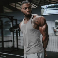 Camiseta Sin Mangas De Verano Para Hombre Algodón Fitness Running Racer Vestido Deportivo Stringer Tank Top Para Gimnasio - details 3