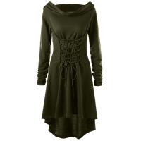 Vestido De Invierno Con Capucha Gótico Con Cinturón Y Manga Larga Vestido Bodycon Vintage Slinky Con Encaje Cuello Alto Estilo Americano Retro Para Mujer - details 1