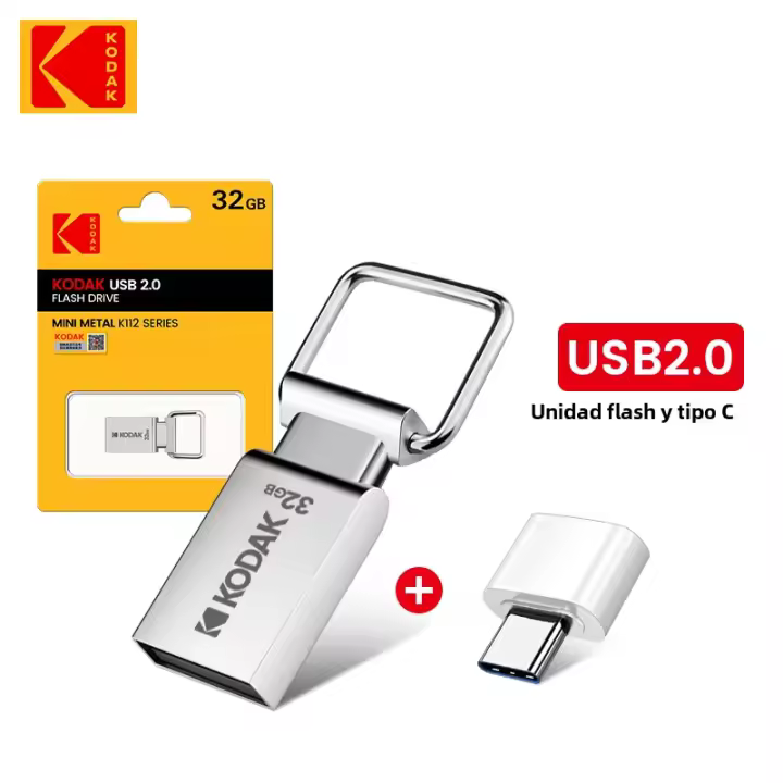KODAK K112 Disco USB De Metal 64GB 32GB 128GB Memoria Stick Pendrive USB2.0 Para Tipo-C - 1