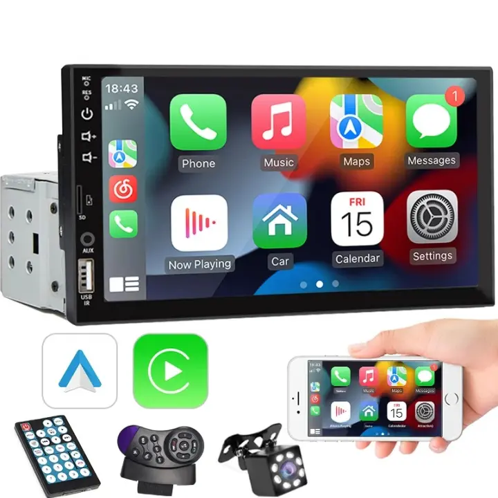 Radio De Coche Universal 1 Din Con Carplay Android Auto Pantalla Táctil HD MP5 Player Multimedia USB Bluetooth MirrorLink 7” - 1