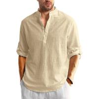 Camiseta De Lino Y Algodón Para Hombres Camisa De Manga Larga Con Botones Estilo Playa Hawaiano Transpirable Y Ligera Para Todas Las Estaciones - details 7