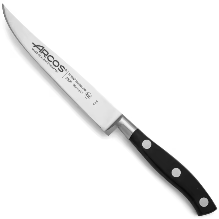 ARCOS Riviera - Cuchillo Chuletero (130 mm) - Hoja de Acero Inoxidable Forjado Nitrum® - Mango Negro de Polioximetileno (POM) - 1