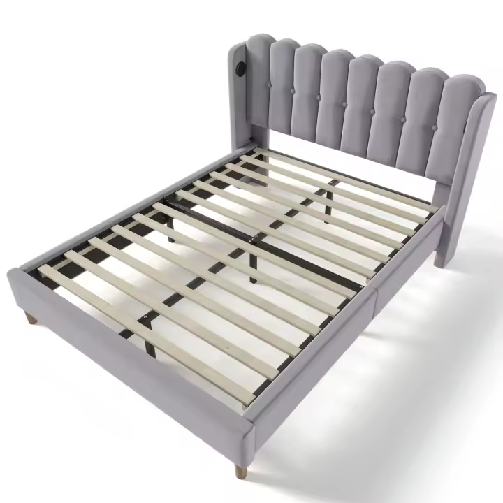 Cama Doble Tapizada 140x200 cm | Carga USB Typo-C Integrada | Robusta Estructura with Somier Metálico | Diseño Juvenil Moderno | Ideal para Dormitorios y Habitaciones de Invitados - 1