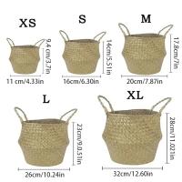 Cesta De Almacenamiento Tejida De Hierba De Mar Natural Hecha a Mano Plegable Para Ropa Y Lavandería Cesta De Paja De Resina Rattan Con Flor Bolsa De Playa - details 5