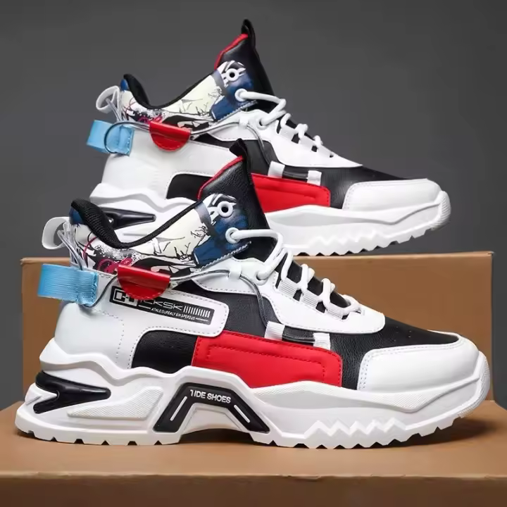 Zapatos Casuales Para Hombre Zapatillas De Moda Con Cordones Color Coordinado Comodidad Invierno Plataforma Antideslizante Tenis Gruesos - 1