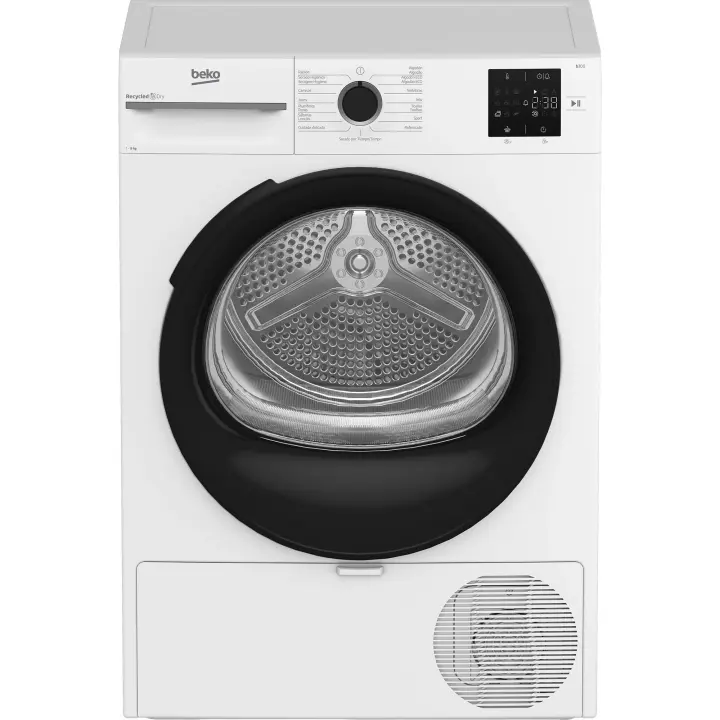Beko - Secadora de ropa BM3T38220WB de 8 kg con bomba de calor, clase energética E, tecnología Optisense® y tambor AquaWave® para secado delicado y eficiente en blanco - 1