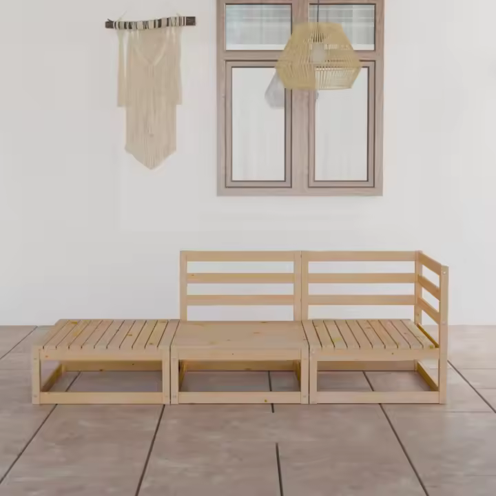 vidaXL Muebles de jardín 3 piezas madera maciza de pino en color Marrón miel/Marrón | almacenamiento funcional diseño moderno para baño dormitorio sala - 1