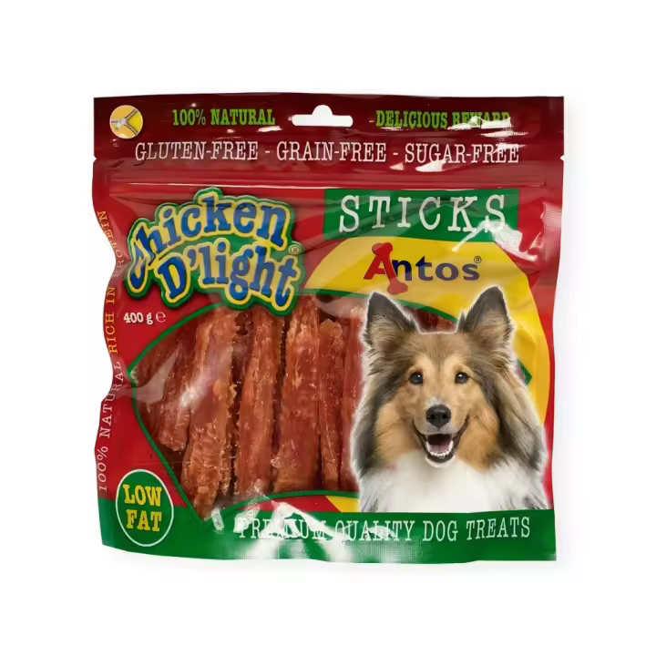 ANTOS Chicken D’light Sticks (400 gr) - Snack Natural para Perros 100% Pollo Sin Gluten, Sin Cereales y Bajo en Grasa (Todas las Edades) - 1
