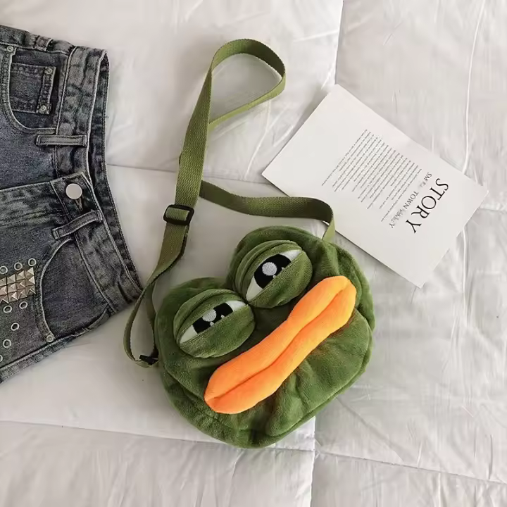 Mochila De Peluche Sapo Triste Pepe Divertida Y Bonita Bolso De Hombro Con Ojos Grandes Y Boca Grande Gran Capacidad Creativa Para Jóvenes - 1