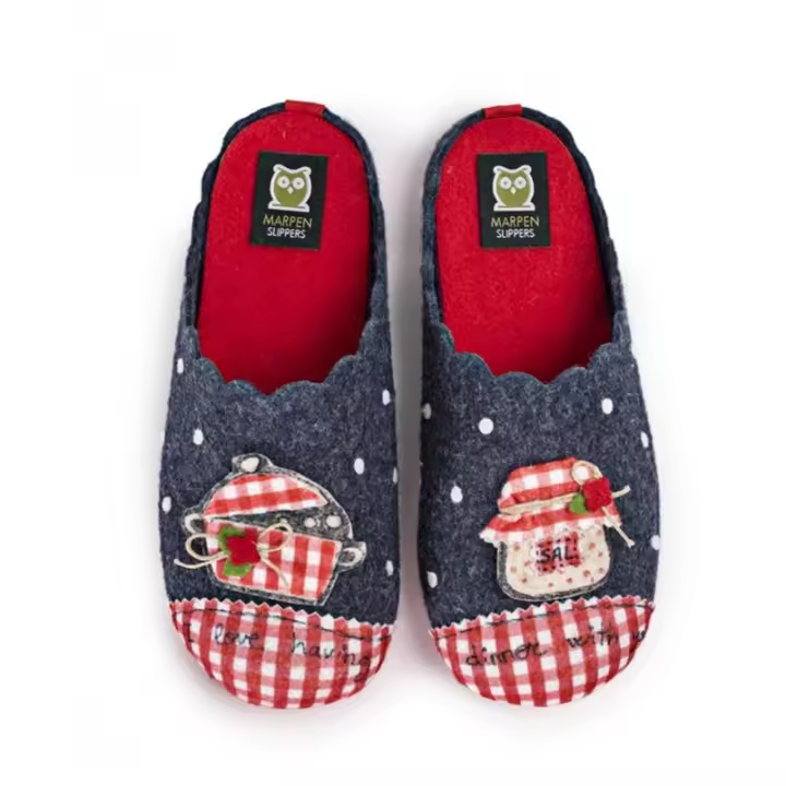 Marpen. Zapatilla Mujer Casa Chinela Cómoda y Calentita  Referencia: 303IN22 Marino Marpen slippers Zapatillas Chinela de casa cómoda y calentita, con diseño original  de Cazuela y salero . * De fieltro suave gris y plantilla d - 1