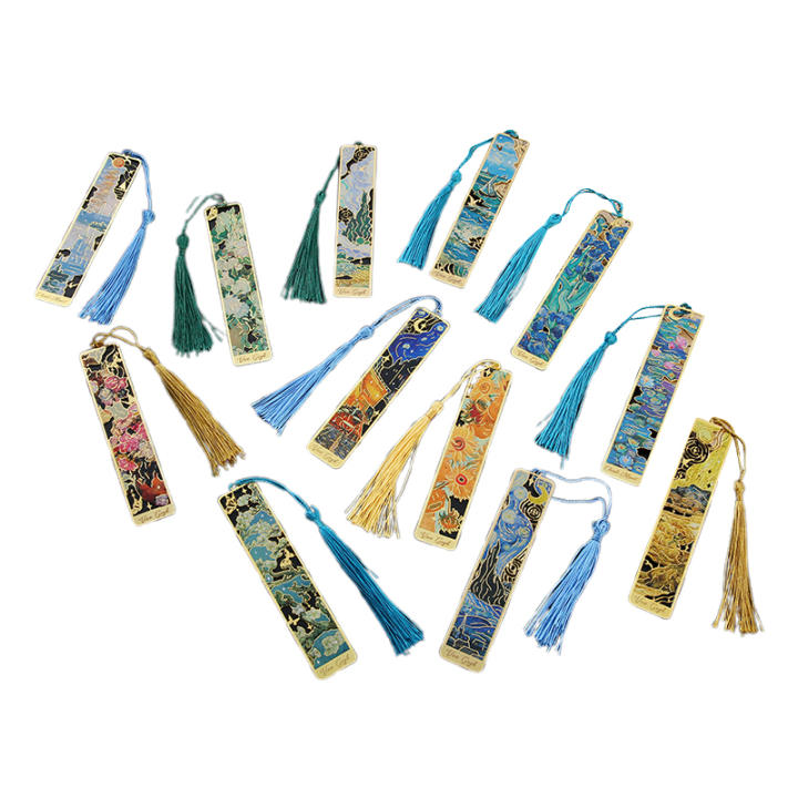 1 Pc Retro Floral Painting Metal Bookmark Hollow Bronzing Bookmark With Tassel Stationery Gifts For Book Club Reader