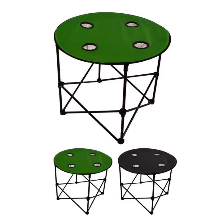 JARDIN202 - Mesa Plegable Portátil para Exteriores – 71x60 cm, Ligera, con 4 Posavasos, Ideal para Camping y Picnic, Colores Verde y Negro - 1