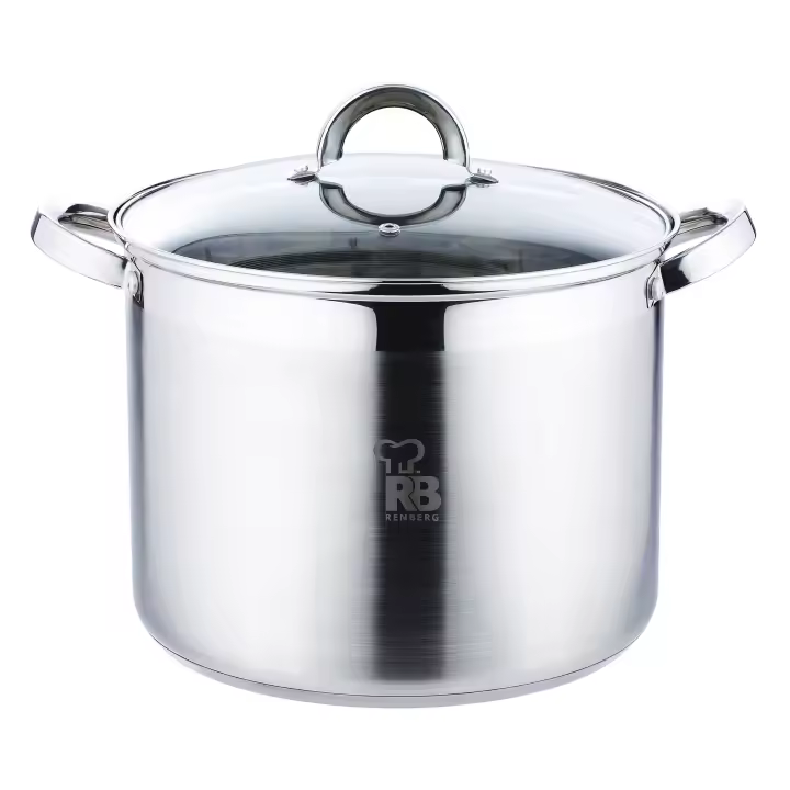 Renberg Alexander - Olla Alta 26 x 19 cm, 9.5 l, Acero Inoxidable Inducción, con Tapa de Vidrio, Base de 5 Capas de Aluminio Encapsulado, Excepcionalmente Duradera, Fácil de Limpiar - 1
