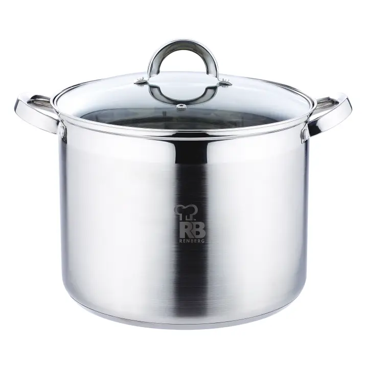 Renberg Alexander - Olla Alta 26 x 19 cm, 9.5 l, Acero Inoxidable Inducción, con Tapa de Vidrio, Base de 5 Capas de Aluminio Encapsulado, Excepcionalmente Duradera, Fácil de Limpiar - 1