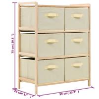 vidaXL Estantería de almacenaje 6 cestas de tela madera de cedro beige - details 4