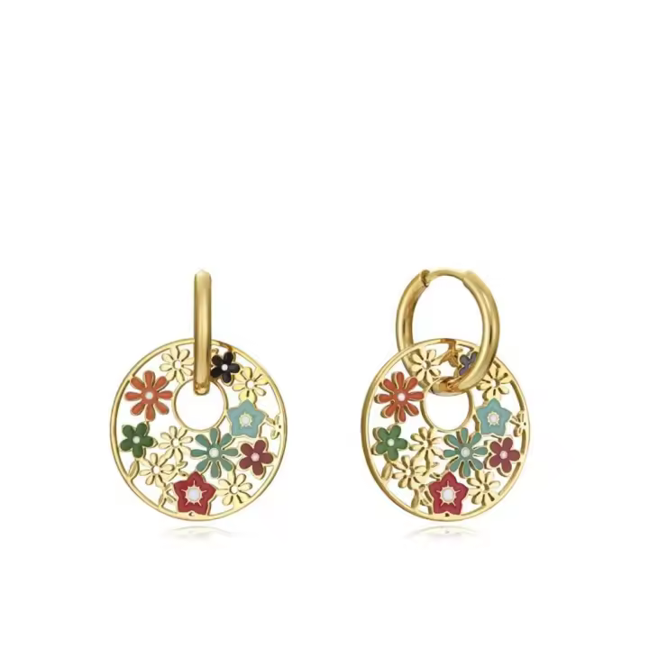 75290E09019 - Pendientes Viceroy Fashion 75290E09019 de Acero Dorado con Flores de Colores VICEROY Steel  Regalo Joyería Viceroy - 1