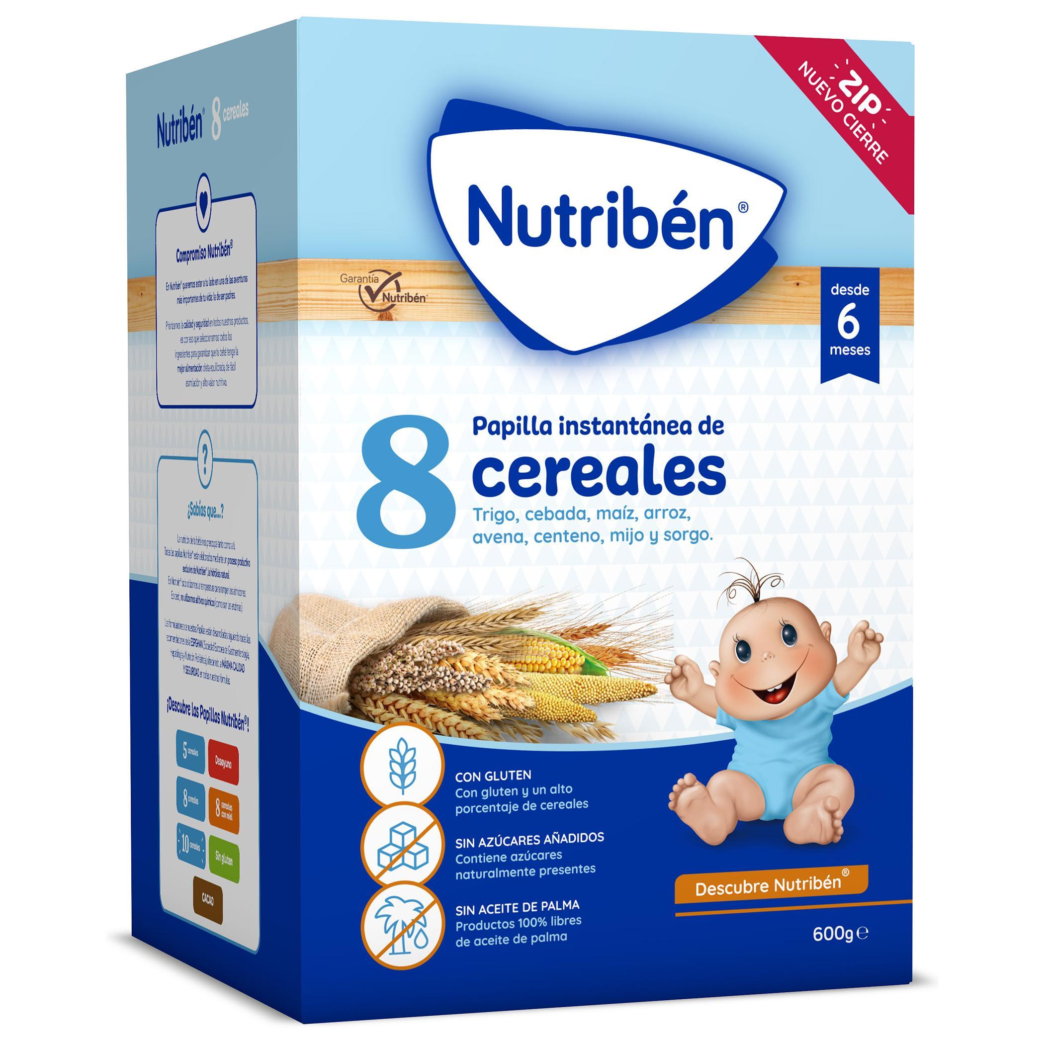 Nutribén - Papilla de Cereales Bebe - 8 Cereales [ Trigo, Cebada, Arroz, Avena, Centeno, Maíz, Mijo y Sorgo ] - Cereales desde los 6 Meses - 600gr