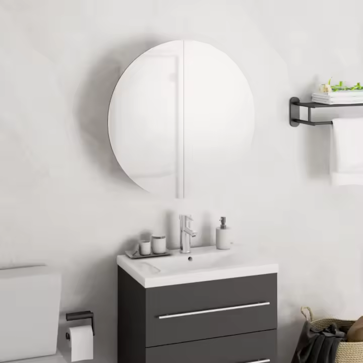 vidaXL Armario de baño con espejo redondo y LED blanco 40x40x17,5 cm - 1